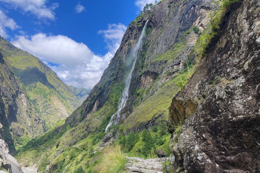 Waterfall during Tsum Valley Trek Autumn